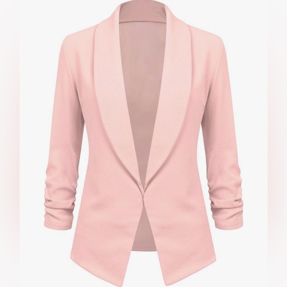 3/4 Sleeve Blazer Open Front Cardigan Jacket Work Office Blazer -pink